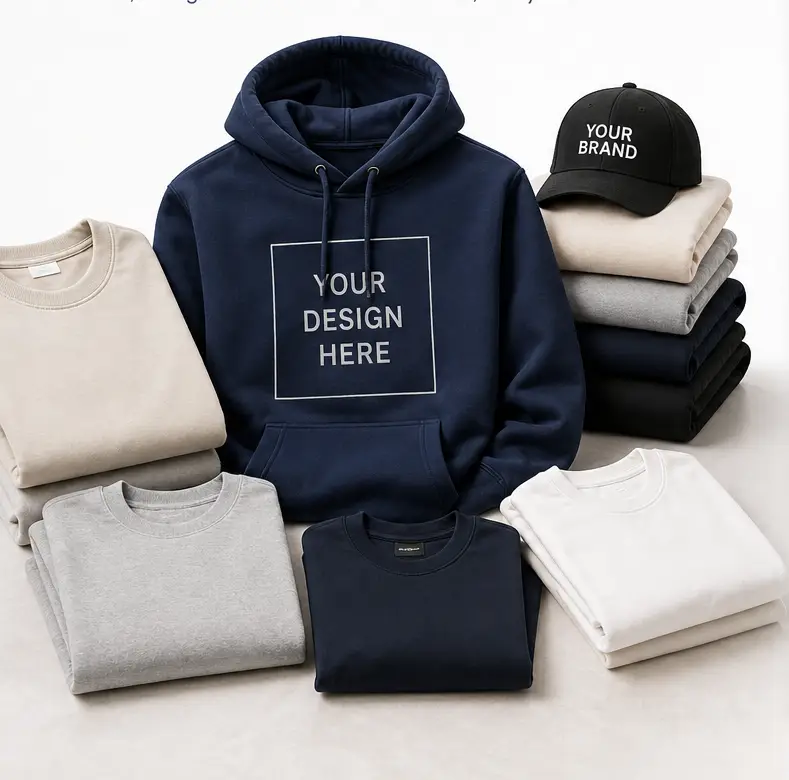 Folded custom apparel ready for a bulk order